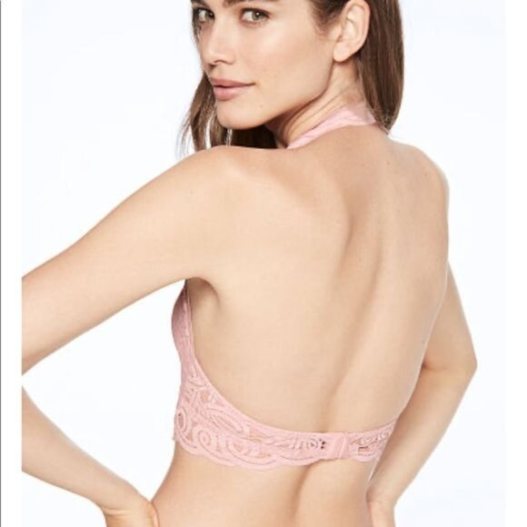 Victoria's Secret Pink Lace Halter top bra Size XS Light Pink Scalloped Edge - Picture 6 of 6